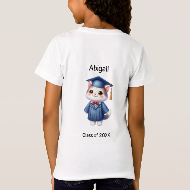 Preschool Girl Graduate Name Cute Cat T-Shirt (Back)
