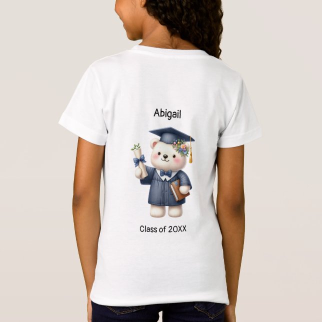 Preschool Girl Graduate Name Cute Teddy Bear T-Shirt (Back)