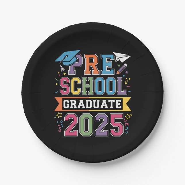 Preschool Graduate 2025 Graduation Pre K School Paper Plate (Front)