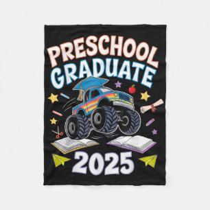 Preschool Graduation 2025 Monster Truck Graduate Fleece Blanket