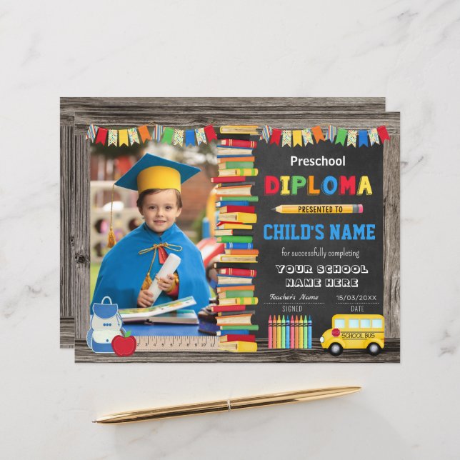Preschool Graduation Diploma with Photo (Front/Back In Situ)