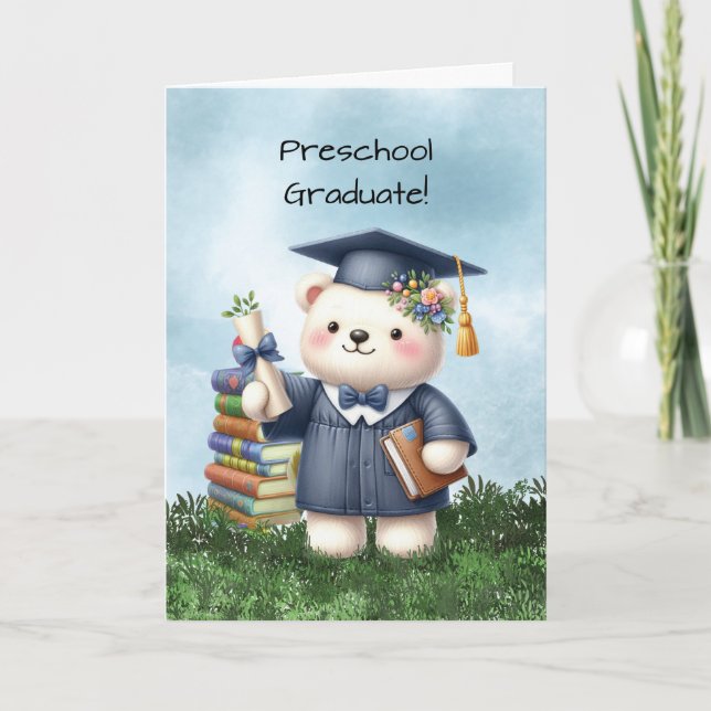 Preschool Graduation Girl Bear Congratulations Card (Front)