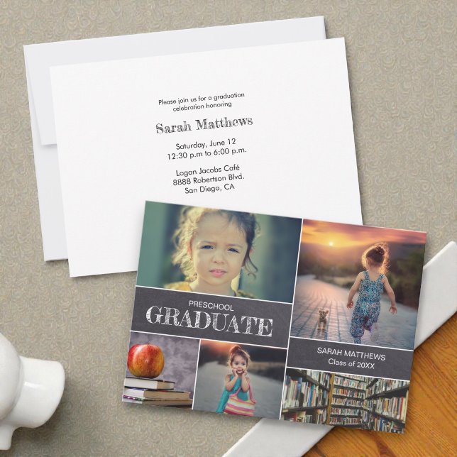 Preschool Graduation Photo Collage Invitation (Custom Preschool graduation party invitation with photo collage.)