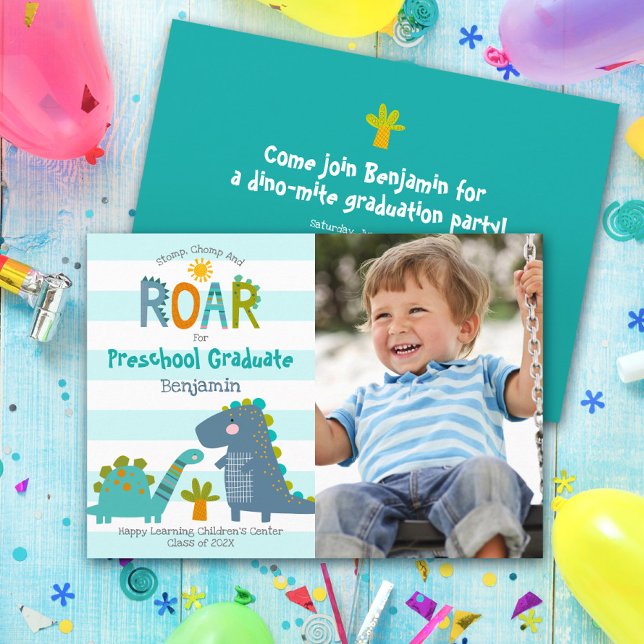 Preschool Graduation Photo Dinosaurs Boy Fun Cute Invitation (Creator Uploaded)