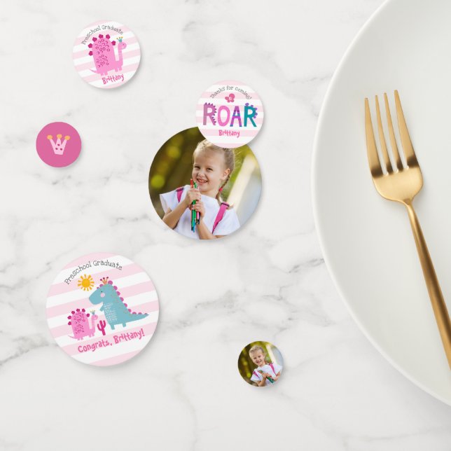 Preschool Graduation Pink Dinosaur Girl 2 Photo Confetti (Group)