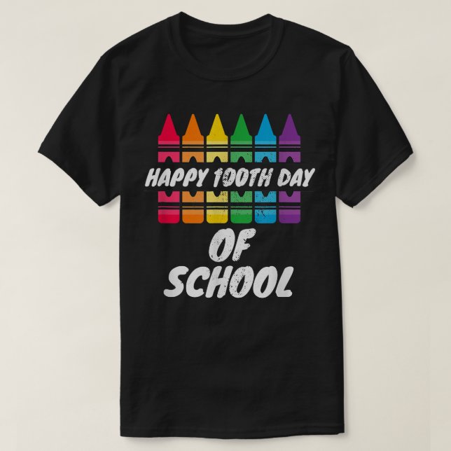Preschool Happy 100th Day Of School Crayon Teacher T-Shirt (Design Front)