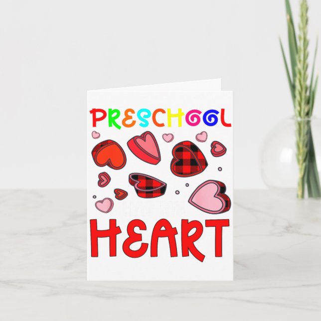 Preschool Has My Heart Valentines Hearts Teacher  Card (Front)