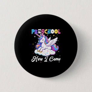 Preschool here come unicorn back to school girl 6 cm round badge