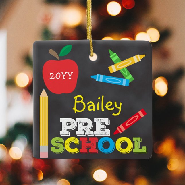 Preschool Keepsake Chalkboard Colorful Kids Ceramic Ornament (Creator Uploaded)