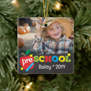 Preschool Keepsake Chalkboard Colourful Kids Photo Ceramic Ornament