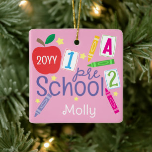Preschool Keepsake Pink Purple Girl's Photo Ceramic Ornament