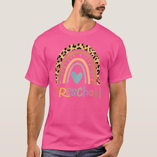 Preschool Leopard Boho Rainbow Back To School T-Shirt (Front)