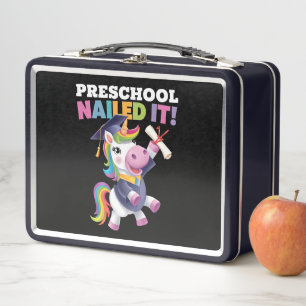 Preschool Nailed It Unicorn Graduation Cap Metal Lunch Box