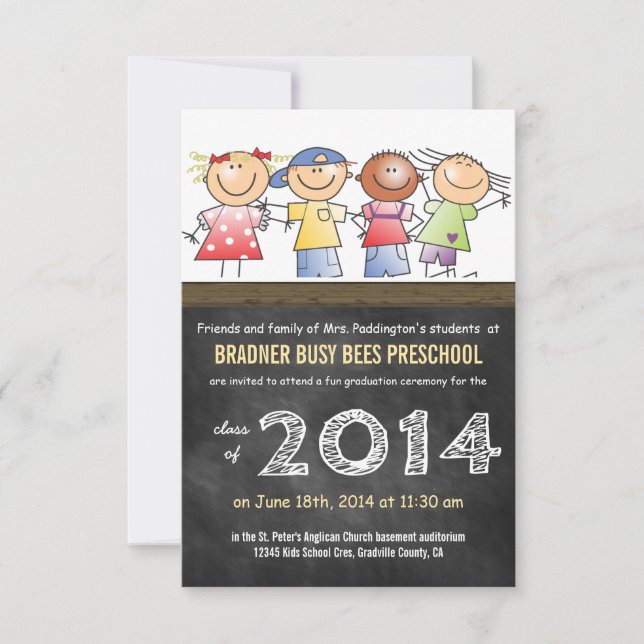 Preschool or Kindergarten Class Chalkboard Grad Invitation (Front)