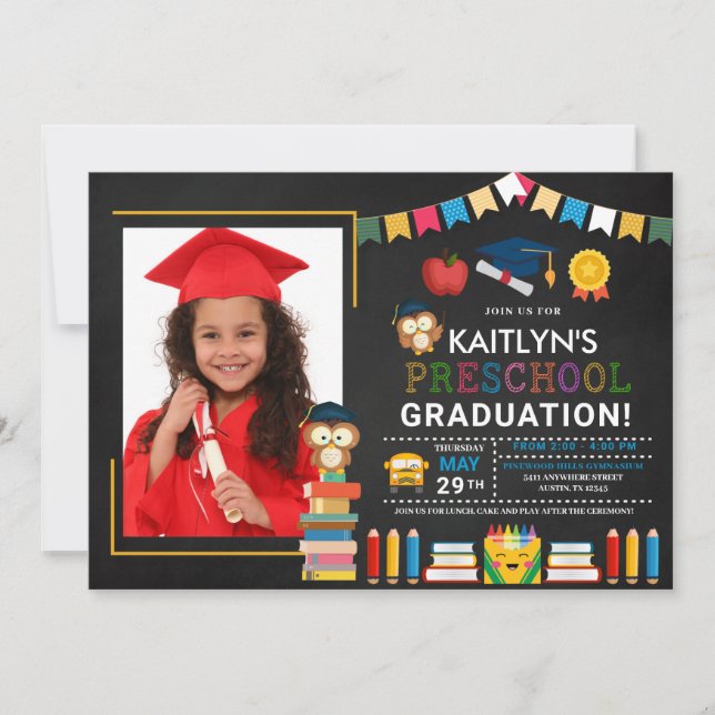 Preschool Photo Graduation Chalkboard Invitation (Front)