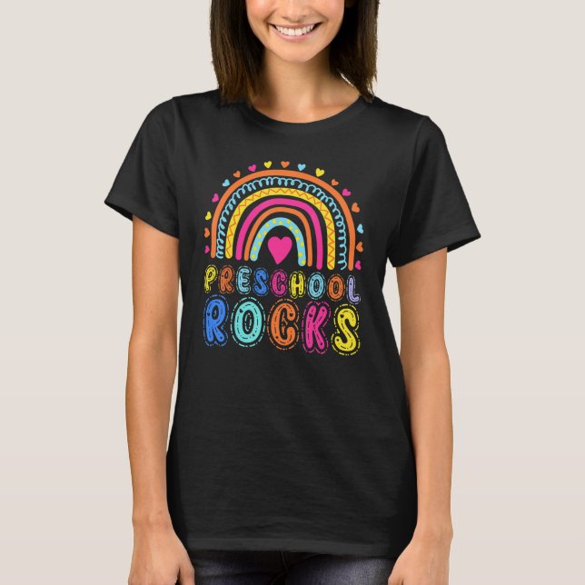 Preschool Rocks Rainbow Girls Boys Teacher Hello P T-Shirt (Front)