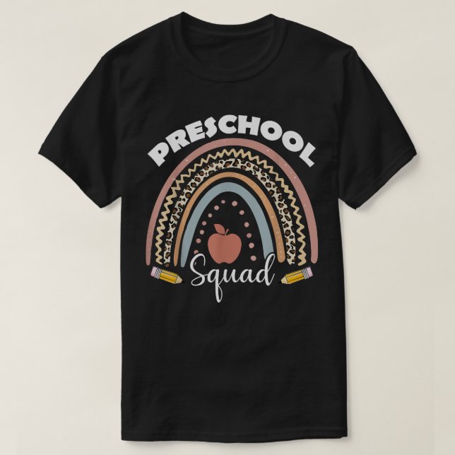 Preschool Squad Leopard Rainbow Teacher Student  T-Shirt (Design Front)