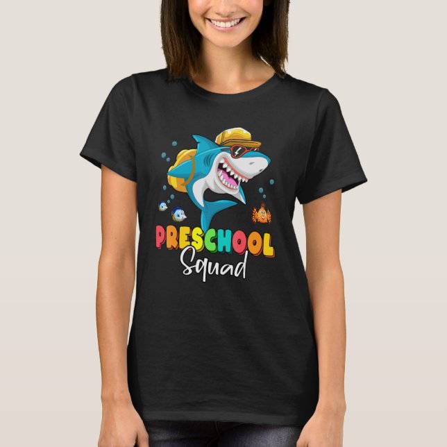 Preschool Squad  Shark Backpack Back To School Boy T-Shirt (Front)