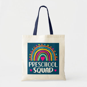 Preschool Squad Teacher Funny Rainbow Lover Back Tote Bag