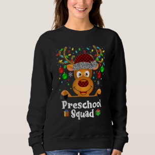 Preschool Squad Teacher Plaid Reindeer Hat Santa C Sweatshirt