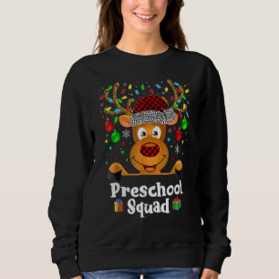 Preschool Squad Teacher Plaid Reindeer Hat Santa C Sweatshirt
