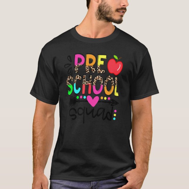 Preschool Squad Teacher Student Team Leopard Back  T-Shirt (Front)