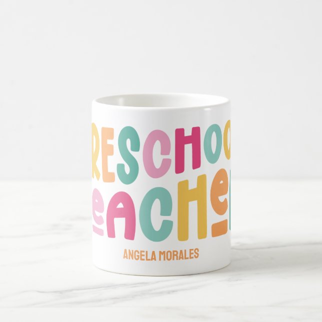 Preschool Teacher Colourful Text Custom Coffee Mug (Center)