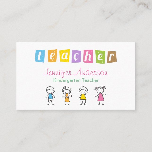 Preschool Teacher Cute Pencil Illustrations Business Card (Front)
