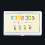 Preschool Teacher Cute Pencil Illustrations Business Card Holder<br><div class="desc">Kindergarten Preschool Teacher Crayon Pencil Hand Drawn Kids and School Elements Business Card Case. All text style,  colours,  sizes can be modified to fit your needs. This design is perfect for Kindergarten Teacher,  Preschool Teacher,  Elementary Teacher,  Daycare Teacher and more. If you need any customisation,  please contact me.</div>