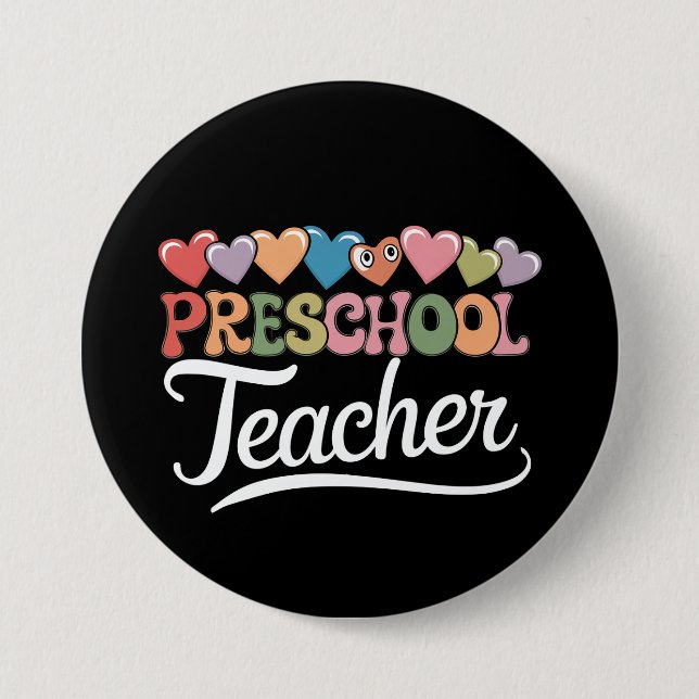 Preschool Teacher First Day Groovy Back To School  7.5 Cm Round Badge (Front)