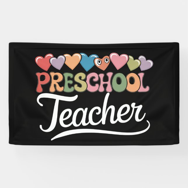 Preschool Teacher First Day Groovy Back To School  Banner (Horizontal)