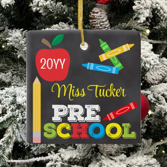 Preschool Teacher Keepsake Chalkboard Colourful Ceramic Ornament (Creator Uploaded)