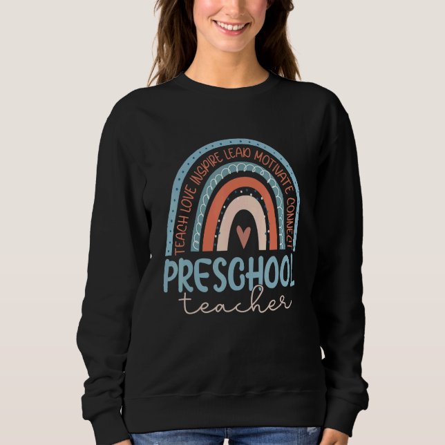 Preschool Teacher Leopard Boho Rainbow Back To Sch Sweatshirt (Front)