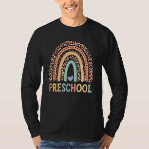Preschool Teacher Leopard Rainbow Teacher Back To T-Shirt