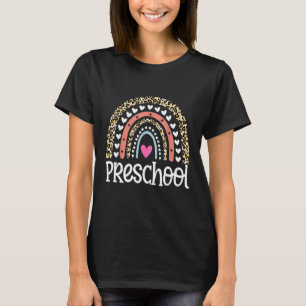 Preschool Teacher Leopard Rainbow Teacher Back To T-Shirt