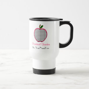 Preschool Teacher Mug - Grey Gingham Apple w Pink