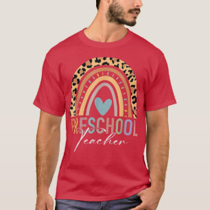 Preschool Teacher Teach PreK Boho Rainbow Leopard  T-Shirt