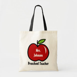 Preschool teacher tote bag Personalise red apple
