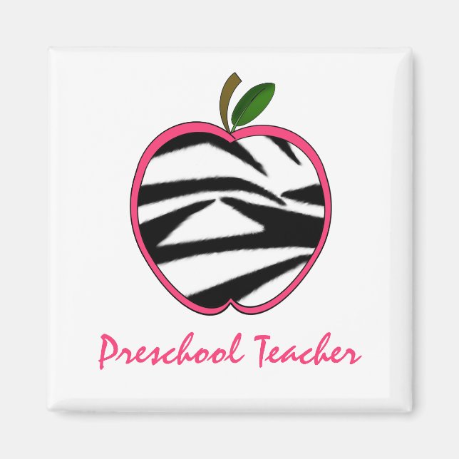 Preschool Teacher Zebra Print Apple Magnet (Front)