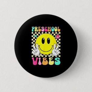 Preschool vibes retro smile face back to school 6 cm round badge