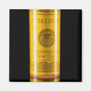 Prescription bottle with one hundred dollar bill magnet