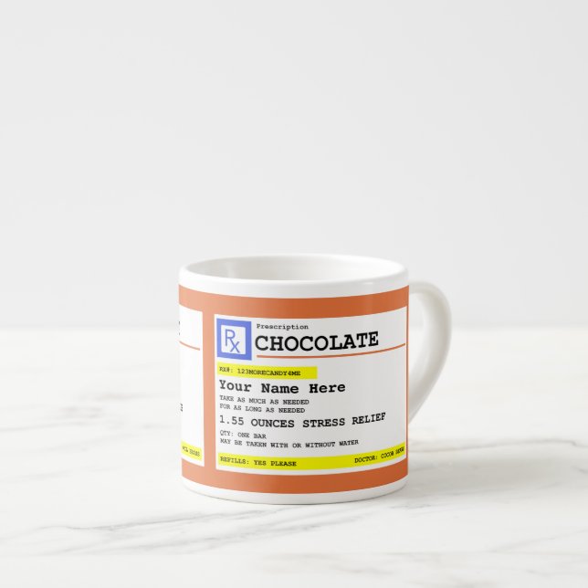 Prescription Chocolate Customisable Name Funny    Espresso Cup (Front Right)