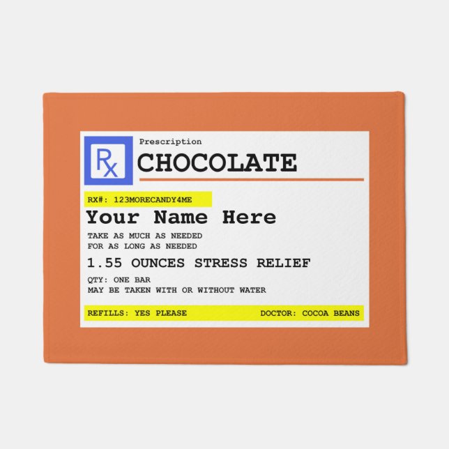 Prescription Chocolate Customised Funny  Doormat (Front)