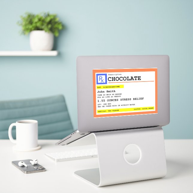 Prescription Chocolate Funny Personalised  Sticker (Laptop On Desk)