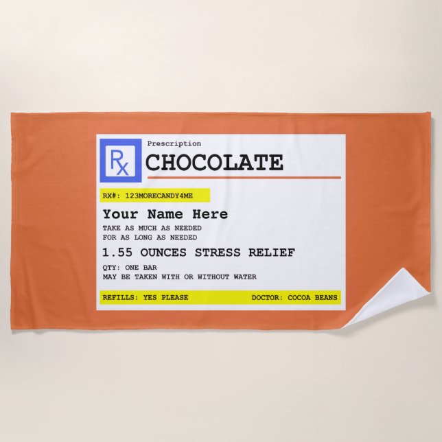 Prescription Chocolate Personalised   Beach Towel (Front)