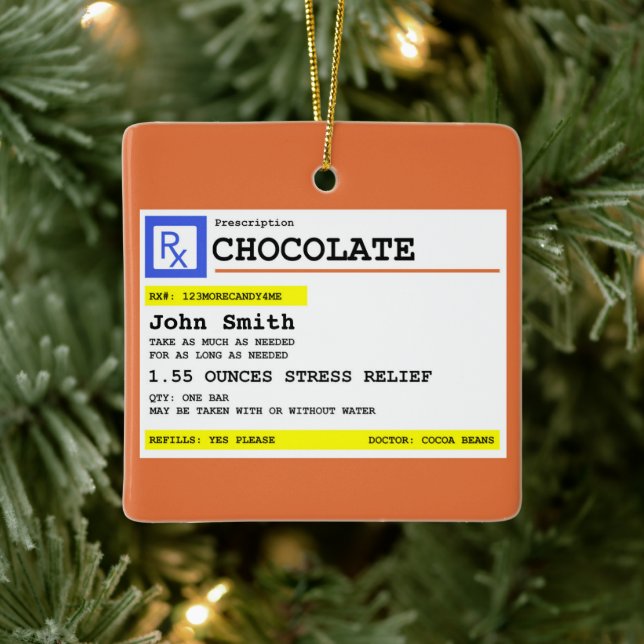 Prescription Chocolate Personalised Patient Name Ceramic Ornament (Tree)