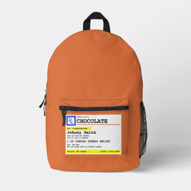 Prescription Chocolate Personalised Patient Name Printed Backpack (Front)