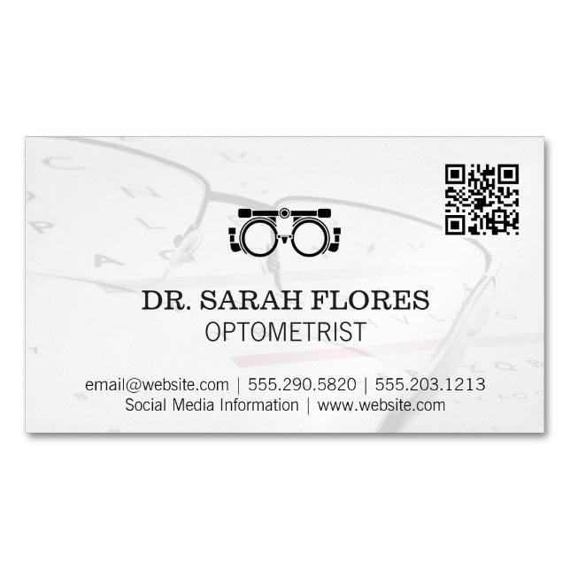 Prescription Glasses | Optometrist QR Code Magnetic Business Card (Front)
