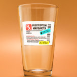 Prescription Margarita Funny Warning Label  Glass<br><div class="desc">This design may be personalised in the area provided by changing the photo and/or text. Or it can be customised by clicking Personalise this Template and then choosing the click to customise further option and delete or change the colour of the background, add text, change the text colour or style,...</div>