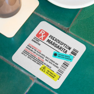 Prescription Margarita Funny Warning Label   Square Paper Coaster